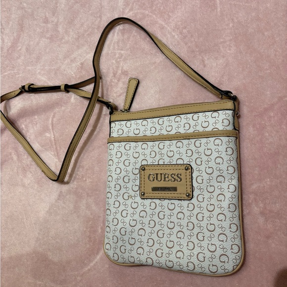 GUESS White With Beige Monogram Crossbody - Picture 2 of 8
